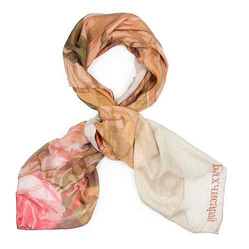 Платок "Бахчисарай" (шелк 100% бежевый розовый зеленый 120х120) 