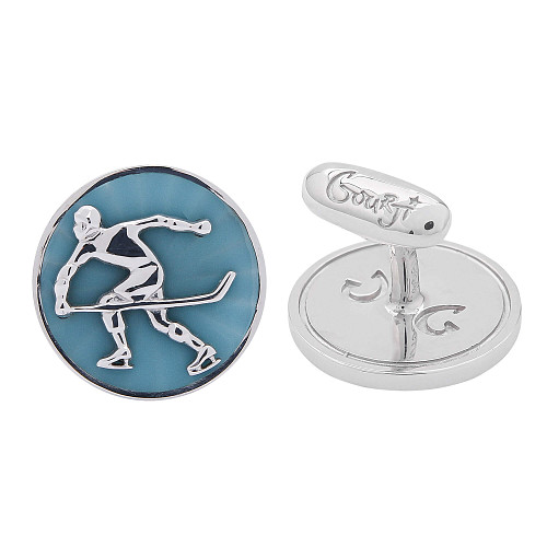 Запонки "Хоккеист" родий, эмаль 