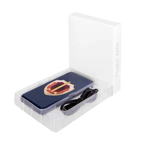 Внешний аккумулятор "Щит и меч" (арт. 32114.030 пластик синий с рельефным изображением, металлик) 