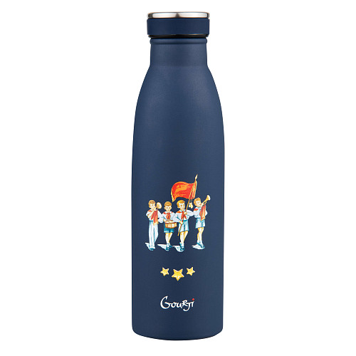 Термобутылка "Пионеры" (сталь синий 500 мл с рельефным изображением) 