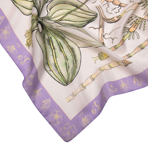 Платок "Гербарий" (модал 90%, кашемир 10%, лиловый белый, 140x140 см) 