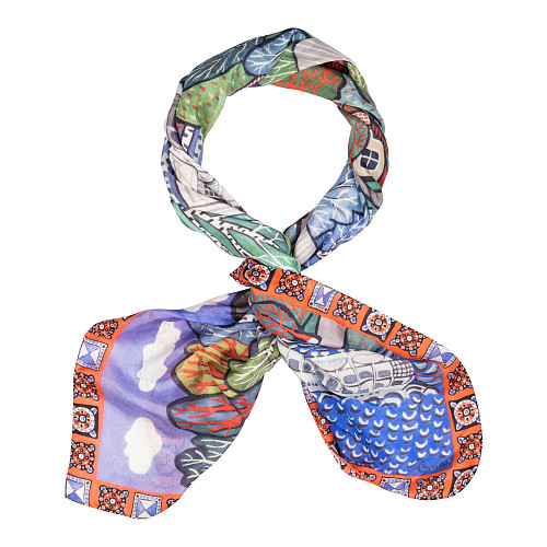 Платок "Плес" (шелк 100% синий красный зеленый 120х120) 