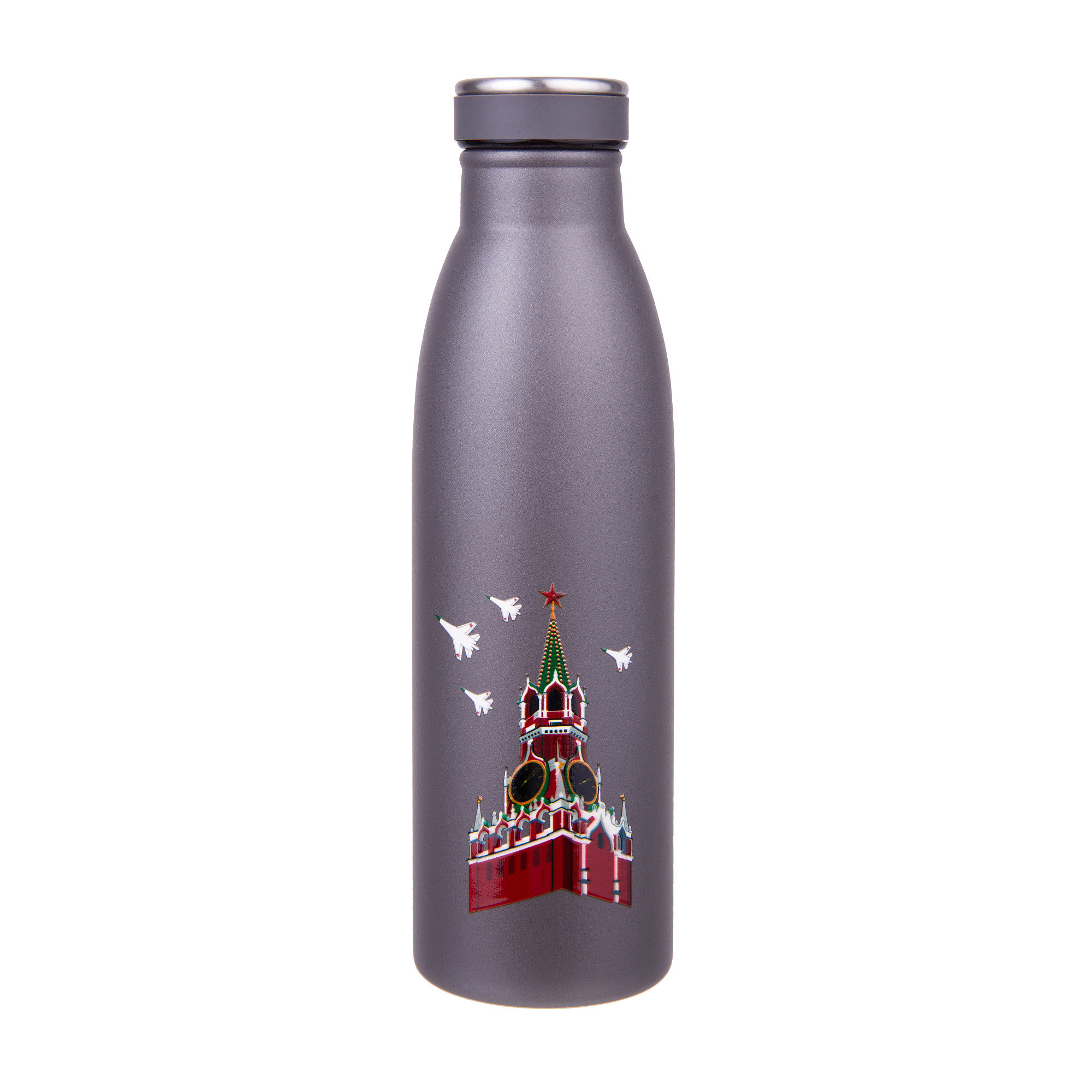 Термобутылка "Башни Кремля" (TM.211022-030.SB) (серая, с рельефным изображением)