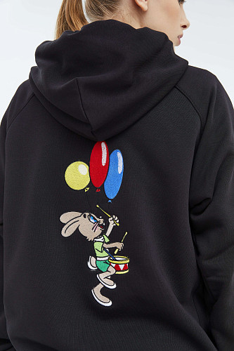 Толстовка с капюшоном "Ну, погоди" (хлопок 70% полиэстер 30% черный XXL) 