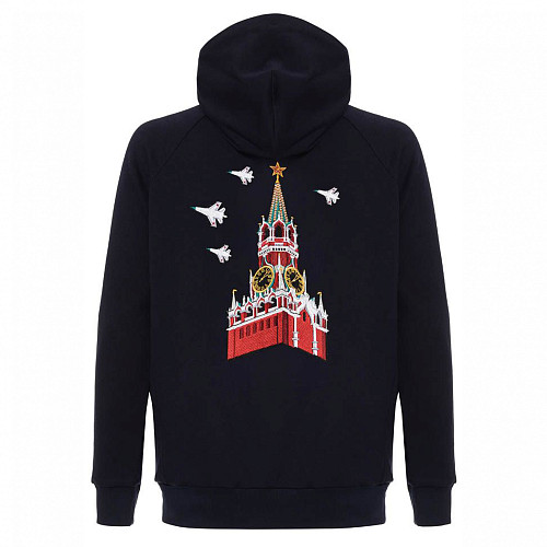 Толстовка на молнии "Башни Кремля" (хлопок 70% полиэстер 30% синяя L) 