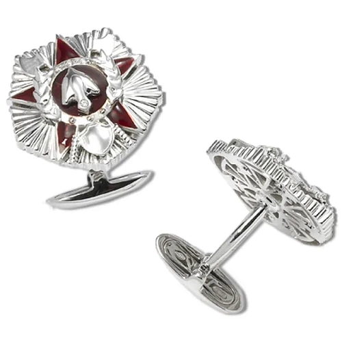 Запонки "Мужество" родий, эмаль, фианит 