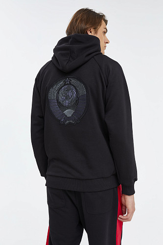 Толстовка с капюшоном "Герб союза" (хлопок 70% полиэстер 30% черный S) 