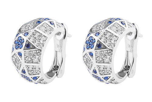 Серьги "Салют"  родий, топаз, шпинель 