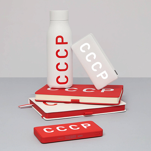 Термобутылка "СССР" (с рельефным изображением сталь белая) 