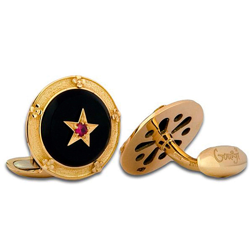 Запонки "Ампир" позолота, агат, рубин 