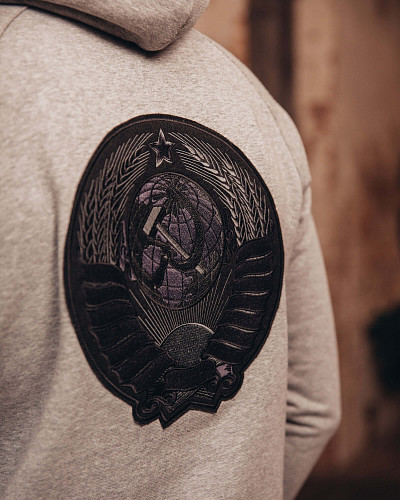 Толстовка с капюшоном "Герб союза" (хлопок 70% полиэстер 30% серый L) 