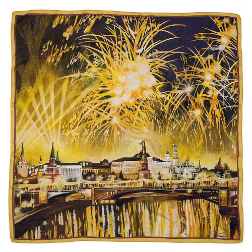 Платок "Салют" (шелк 100% желтый синий 90х90) 