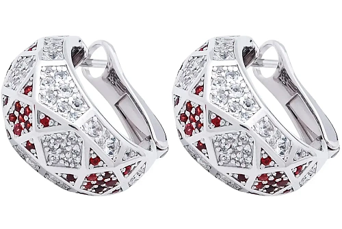 Серьги "Салют"  (серебро 925 пробы / гранат 66 шт - 6,73 ct, фианит 134 шт - 0,917 гр) 