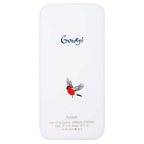 Внешний аккумулятор "Снегири" (с рельефным изображением пластик белый 72×150×13 мм) 