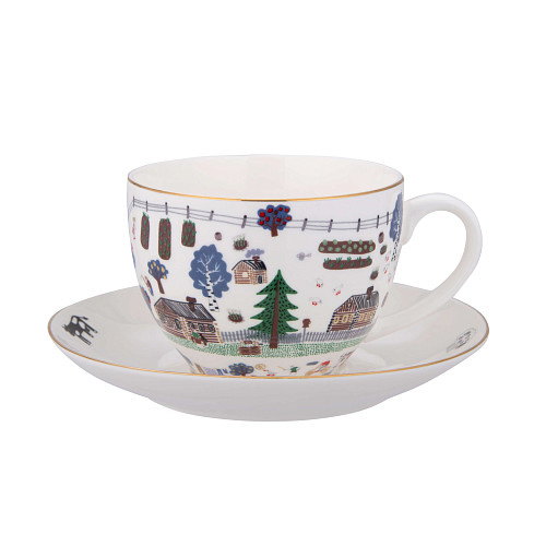 Сервиз "Деревня" (чайник и 2 чайные пары, фарфор, белый) 