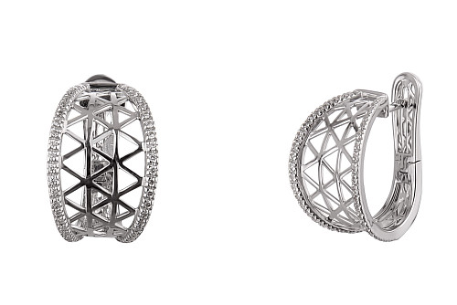 Серьги "Башня"  родий, фианит 