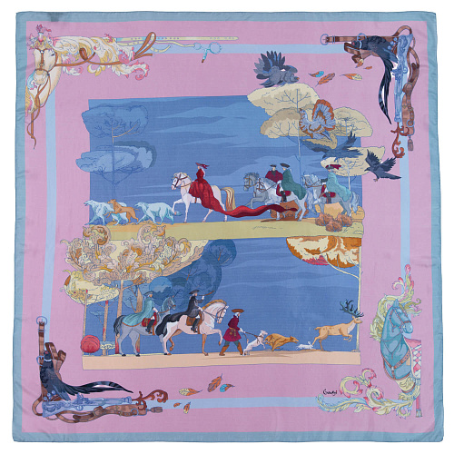 Платок "Царская охота" (шелк 100% розовый 120х120) 