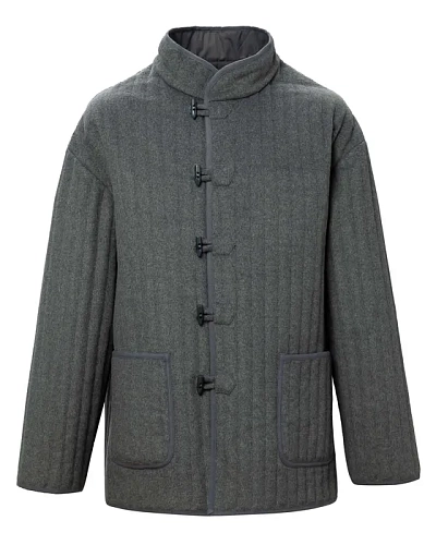 Полупальто "Телогрейка" серая стеганая (светло-серая, серый кант шерсть 90% шелк 10% L) 