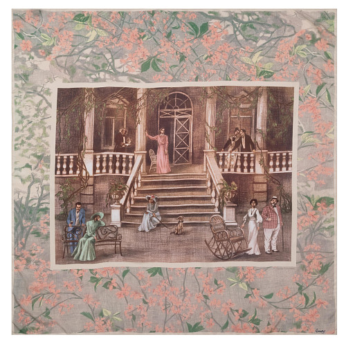 Платок "Вишневый сад" (шёлк 100% бежевый 120х120) 