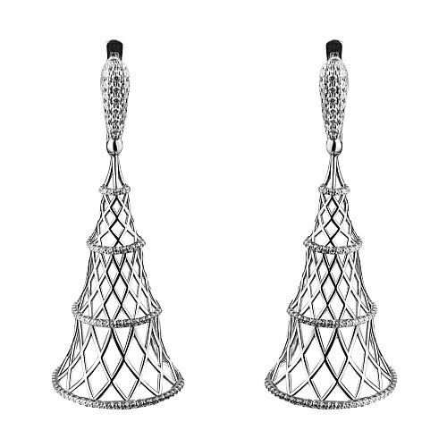 Серьги "Башня" длинные (серебро 925 пробы, фианиты 244 шт - 0,472 гр) 