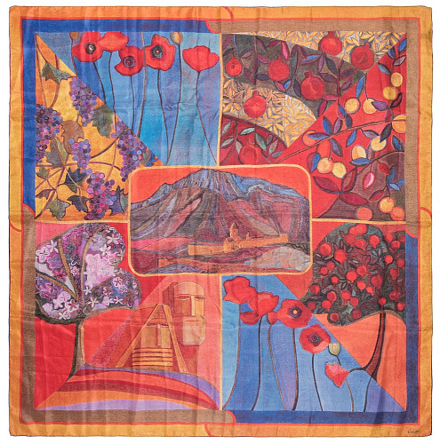 Платок "Арарат" (шелк 100% красный синий оранжевый 120х120) 