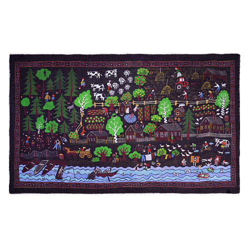 Шаль "Деревня" (модал 90% кашемир 10% черный зеленый 110х185) 