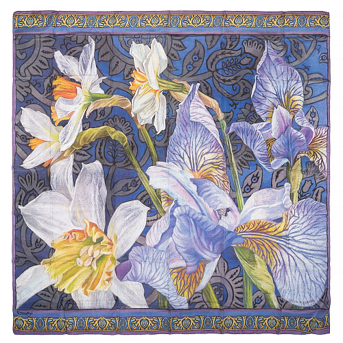 Платок "Ирисы" (модал 90%, кашемир 10% голубой розовый 140х140) 