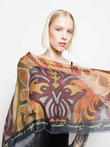 Шаль "Змея" (кашемир 100% синий 135х175) 