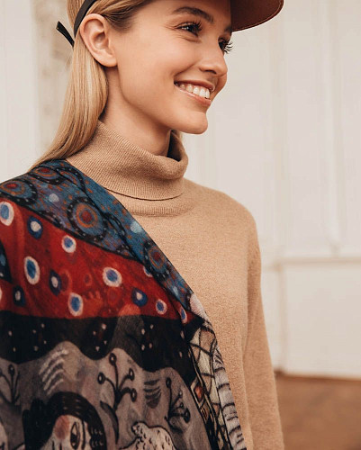 Шаль "Рождество" (кашемир 100% белый синий красный 135х175) 