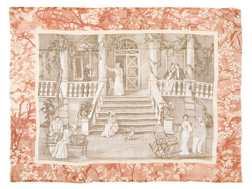 Шаль "Вишневый сад" (кашемир 100% красный белый 140х180) 