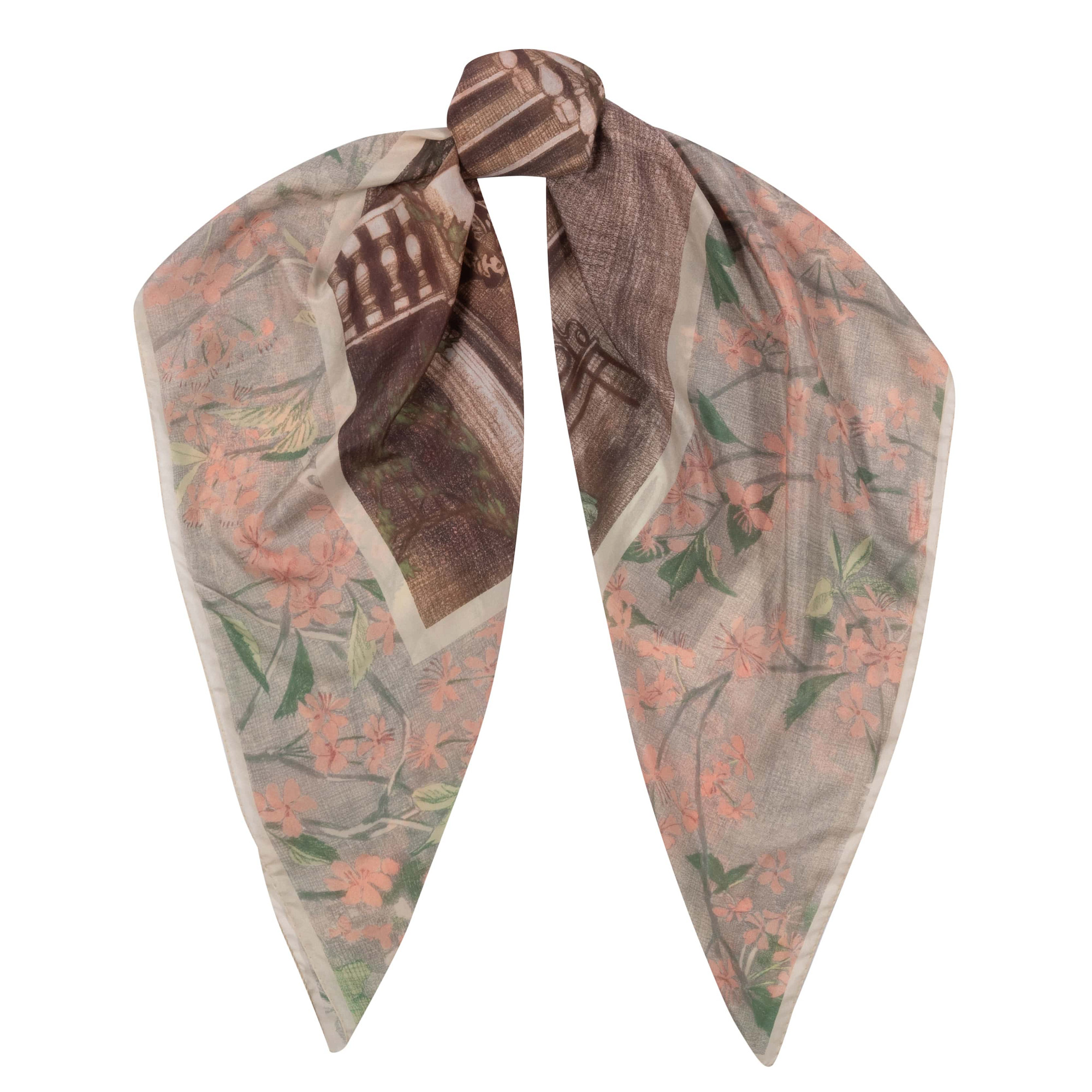 Платок "Вишневый сад" (шёлк 100% бежевый 120х120)