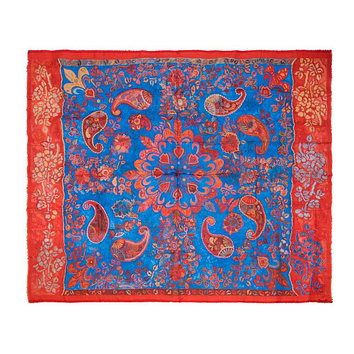 Шаль "Орнамент. бута" (модал 90% кашемир 10% синий красный 135х175) 