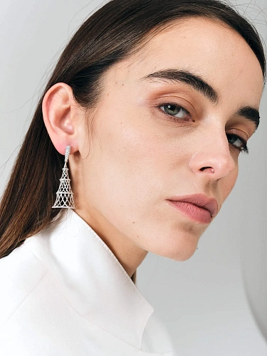 Серьги "Башня" длинные (серебро 925 пробы, фианиты 244 шт - 0,47 гр) 