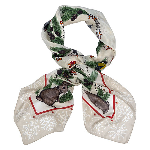 Платок "Зимний лес" (шелк 100% белый 120х120) 