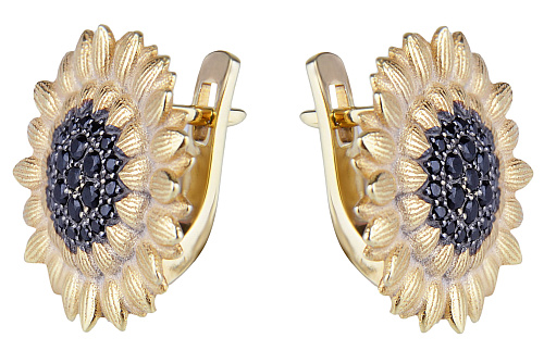 Серьги "Подсолнухи" позолота, шпинель 