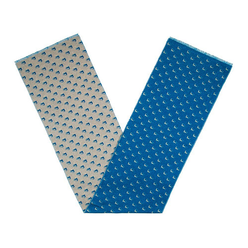 Шарф "Лодки" (шерсть 100% синий серый 35х180) 