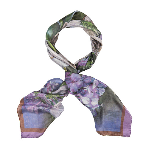 Платок "Голубой букет" (шелк 100% голубой синий 120х120) 