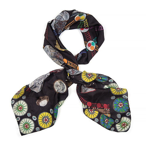 Платок "Метро" (шелк 100% черный красный синий 120х120) 