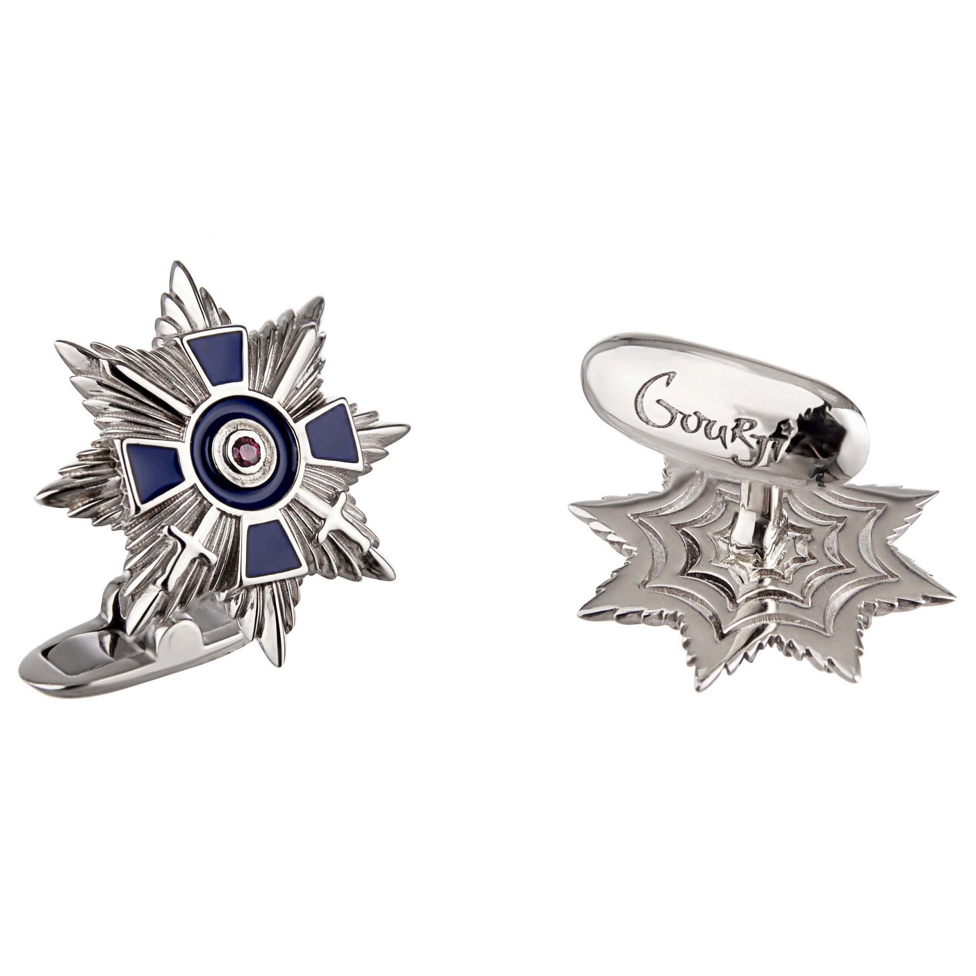 Запонки "Звезда храбрости"  (золото 585 пробы/2рубин, кр.1,5, 0,02ct,)