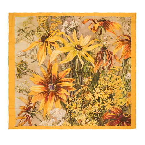 Платок "Полевые цветы" (модал 90% кашемир 10% желтый 140х140) 