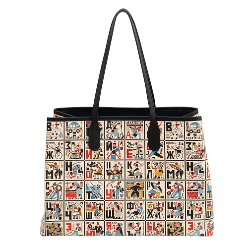 Сумка-шопер "Алфавит" (кожа белый красный разноцветный 56х29х14) 