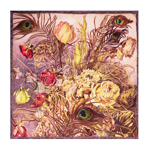 Платок "Брабантские кружева" (шелк 100% бежевый коричневый 120х120) 