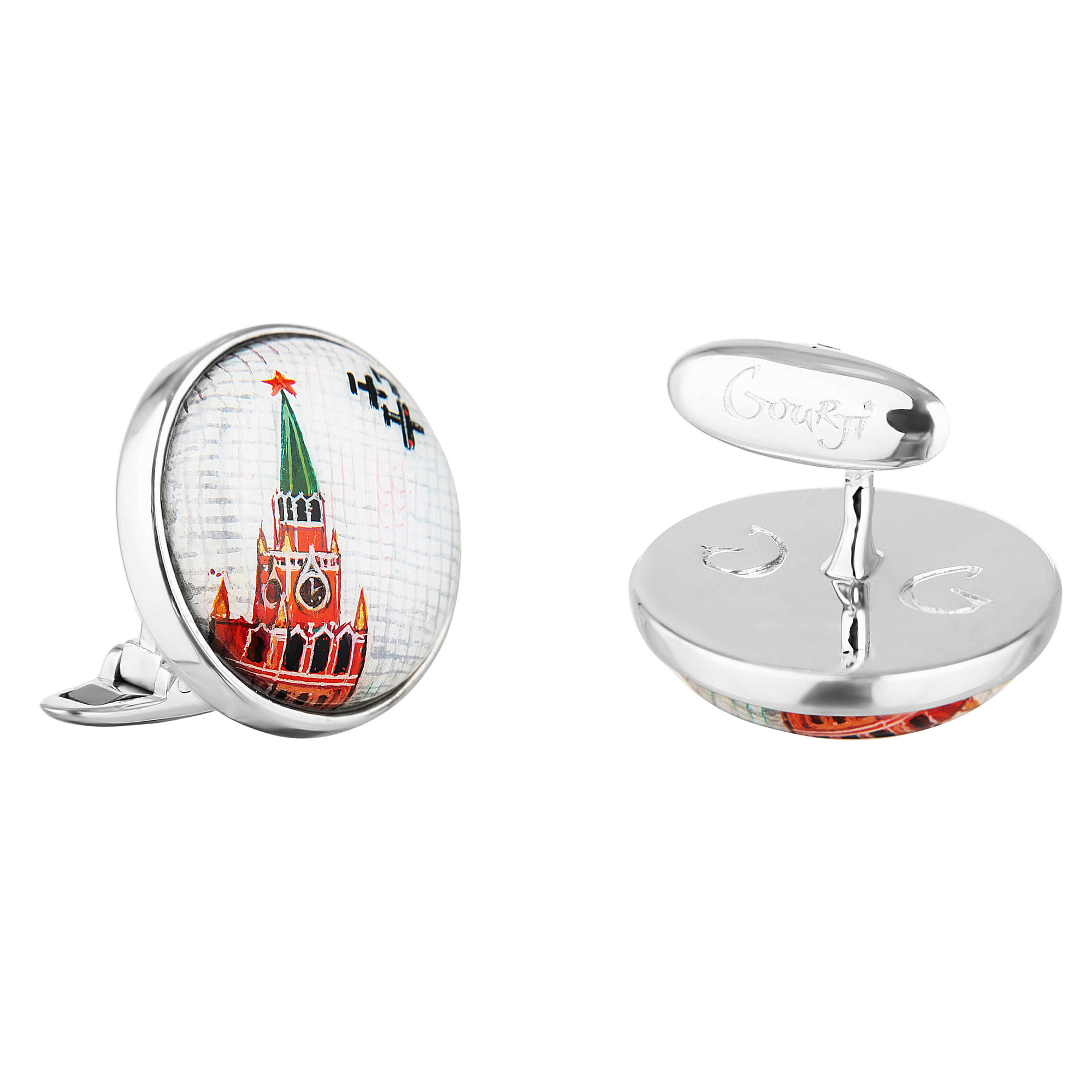 Запонки "Башни Кремля" родий, папье-маше
