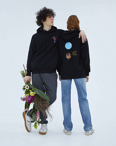 Толстовка с капюшоном "Ну, погоди" (хлопок 70% полиэстер 30% черный XXL) 