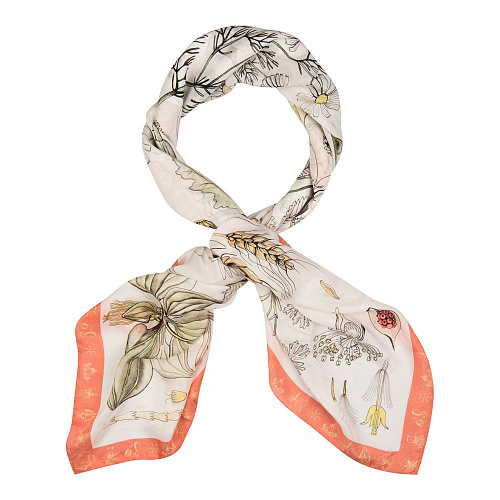 Платок "Гербарий" (кашемир 100%, розовый белый, 140x140 см) 