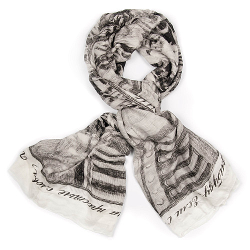 Шаль "Фонтан дружбы народов" (модал 90% кашемир 10% черный белый 140х180) 