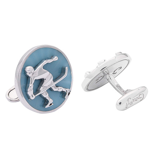Запонки "Хоккеист" родий, эмаль 