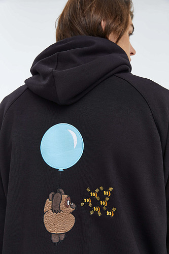 Толстовка с капюшоном "Винни-пух" (хлопок 70% полиэстер 30% черный XL) 