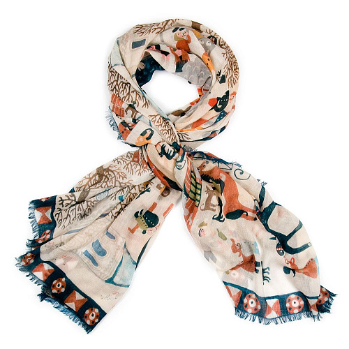 Шаль "Крещенская ярмарка" (шерсть 100% белый коричневый 135х175) 