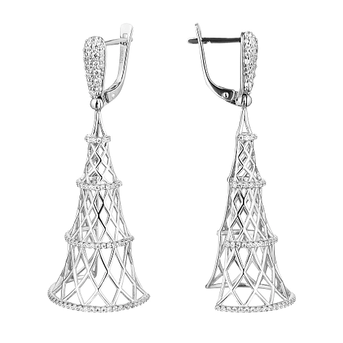 Серьги "Башня" длинные (серебро 925 пробы, фианиты 244 шт - 0,47 гр) 